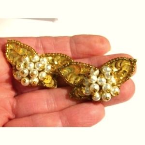 Vintage Sequins & Pearl Butterfly Earring set